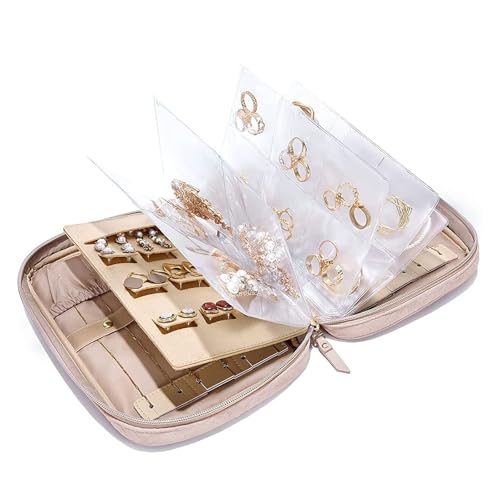 Limtula Tragbare Schmuckschatulle mit transparenten Taschen für Reisen und den täglichen Gebrauch, Schmuckaufbewahrung, Buchbinder-Organizer von Limtula