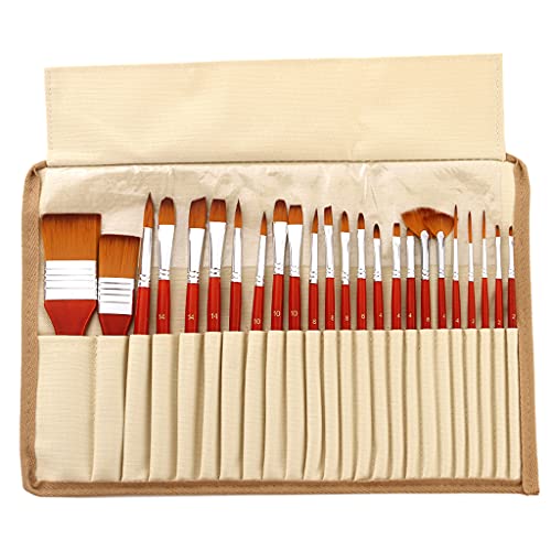 Professionelles Pinsel-Set mit flachem Kopf, Nylon, Gouache-Acryl-Pinsel-Set mit Leinen-Pinselhalter, 24 Stück von Limtula