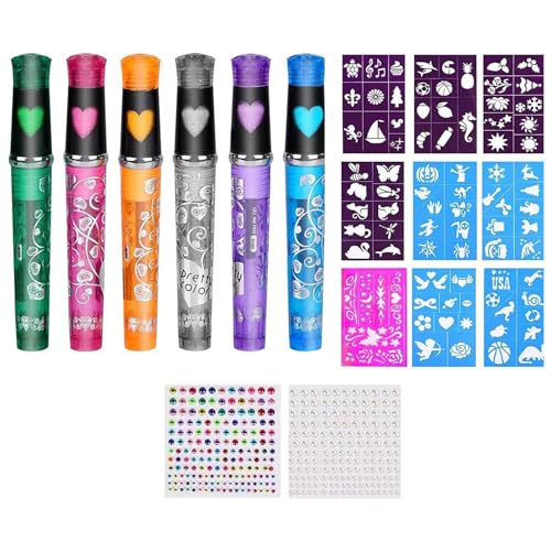Temporärer Körperkunststift Mit 2 Blechaufkleber Und 9 Schablonen 6 Farbgesichtskörperkunst Marker Für Kinder Erwachsene Gesichtsbemalung Waschbarer Stift Temporärer Körperkunststift Mit 2 Blechaufkleber Und 9 Schablonen 6 Farbgesichtskörperkunst Marker Für Kinder Erwachsene Gesichtsbemalung Waschbarer Stift von Limtula