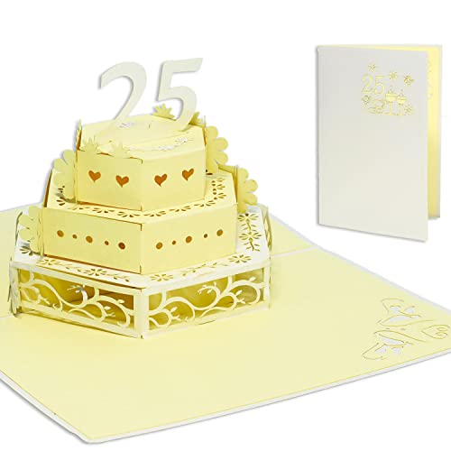 LINPopUp®, LIN17325, Pop Up Karte, Hochzeitskarte, 25 Jahre, Hochzeitstorte, Grußkarte Hochzeit, silbene Hochzeitskarte, 25. Hochzeitskarte, Grußkarte silberne Hochzeit, 25 Jahre, N211 von LINPOPUP