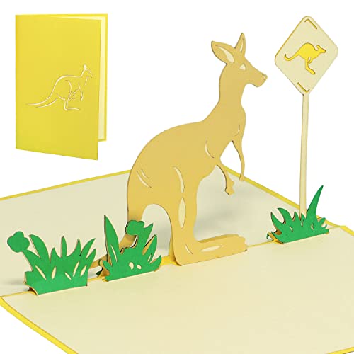LIN17543, Pop Up Karte Tiere, Grußkarte Geburtstag, 3D Grußkarten Karte Klappkarte Australien Reisegutschein, Pop-Up Einladungskarte Zoo, Känguru, N297 von LINPOPUP