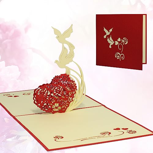LINPopUp® 3D Karte Hochzeitskarten Hochzeitseinladung Glückwunschkarten Hochzeit Liebe 3D Herz mit den Tauben Groß 15 x 15 cm #77# von LINPOPUP