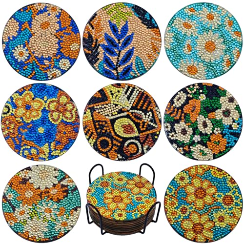 LinJunnz 8 Stück Diamond Painting Untersetzer, Untersetzer Gläser, Diamant Malerei Untersetzer mit Halter, mit Diamanten und Montagewerkzeuge fur Tassen,Vasen, Kerzen Dekoratio von LinJunnz