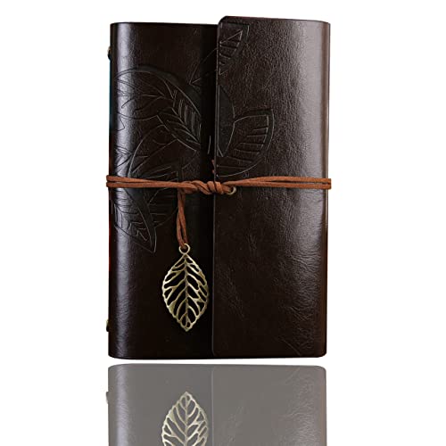 LinYesh Nachfüllbar Leder Tagebuch Reisende Notizbuch - Leder Klassisches Spiralbindung Notizblock, Nachfüllbar Tagebuch Skizzenbuch, A6 Retro Reisetagebuch, 105x145mm, 140 Pages von LinYesh