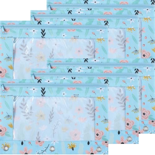 Lincia Federmäppchen für 3-Ringbinder, glatter Reißverschluss, 3-Ringbuch, Stifteetui, verstärkte Ösen, Stifteetui, Stiftebeutel mit transparentem Fenster für Büro (Frühlingsblumen) von Lincia