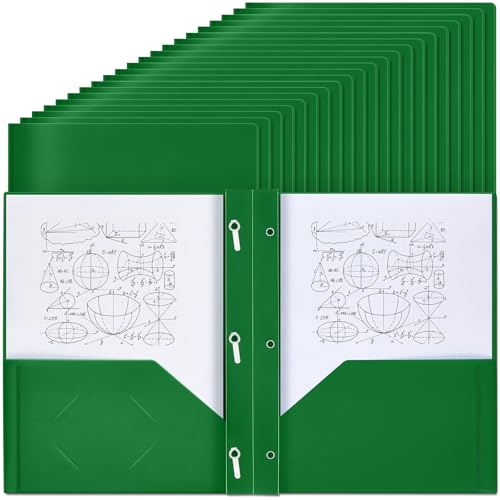 Lincia Kunststoff-Ordner mit Taschen und Zinken, 2 Taschen für Büro, Schule, Studenten, Lehrer, Büroangestellte (Dunkelgrün), 100 Stück von Lincia