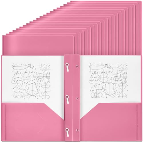 Lincia Kunststoff-Ordner mit Taschen und Zinken, 2 Taschen für Büro, Schule, Studenten, Lehrer, Büroangestellte (Rosa), 100 Stück von Lincia