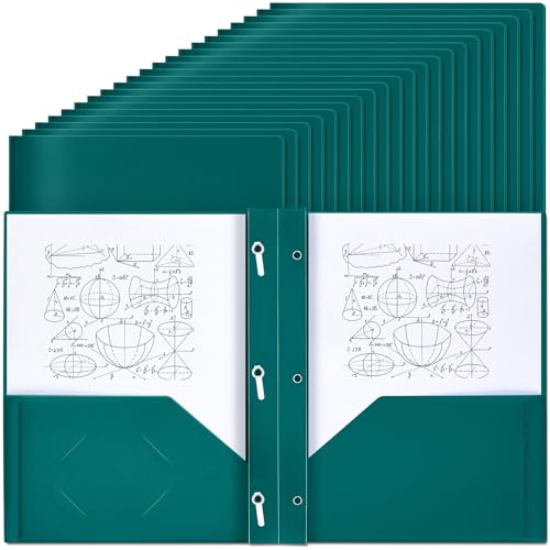 Lincia Kunststoff-Ordner mit Taschen und Zinken, 2 Taschen für Büro, Schule, Studenten, Lehrer, Büroangestellte (dunkelgrün), 100 Stück von Lincia