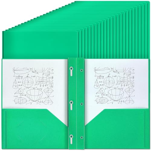 Lincia Kunststoff-Ordner mit Taschen und Zinken, 2 Taschen für Büro, Schule, Studenten, Lehrer, Büroangestellte (grün), 100 Stück von Lincia