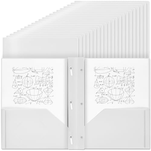 Lincia Kunststoff-Ordner mit Taschen und Zinken, 2 Taschen für Büro, Schule, Studenten, Lehrer, Büroangestellte (weiß), 100 Stück von Lincia