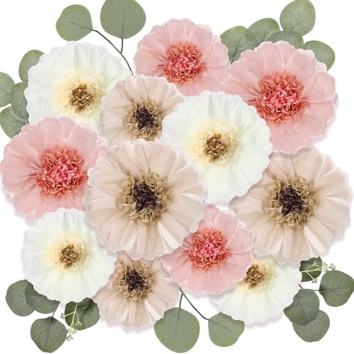 Lincia Riesige Seidenpapier-Blumen mit künstlichen Eukalyptusblättern, große Papierblumen-Dekoration für Wand, Teeparty, Babyparty, Geburtstag, Kinderzimmer, Hochzeit (elegante Farbe, 48,3 cm/30,5 cm von Lincia