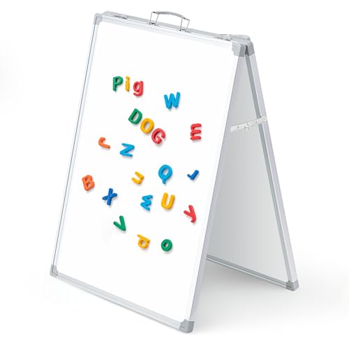 Lincia Tragbare, trocken abwischbare Tafel mit Ständer, 91,4 x 61 cm, faltbares Whiteboard, doppelseitige Whiteboard-Staffelei, silberfarbener Aluminiumrahmen mit Metallgriff für Büro, Zuhause, Schule von Lincia