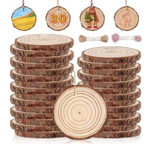 30 Holzscheiben mit Loch, 4-5 cm | Bastelbedarf für DIY Holzdeko | Inkl. Juteschnur & Baumwollschnur | Natürliche Kiefernholz-Scheiben für Bilderrahmen, Mobiles, Untersetzer 30 Holzscheiben mit Loch, 4-5 cm | Bastelbedarf für DIY Holzdeko | Inkl. Juteschnur & Baumwollschnur | Natürliche Kiefernholz-Scheiben für Bilderrahmen, Mobiles, Untersetzer von Lindahandel
