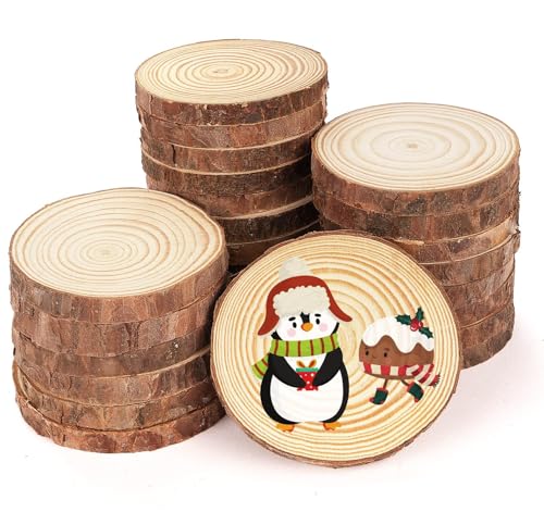 50 Stücke Holzscheiben Durchmesser 6-7cm Ohne Loch Runde Holzscheibe Untersetzer Holz Log Naturholz Baumscheiben 8mm Dicke für DIY Basteln Hochzeit Weihnachten Dekoration Baumscheibe von Lindahandel