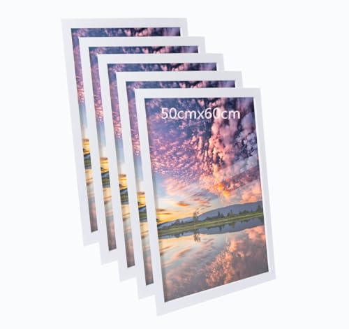 50x60cm Bilderrahmen, Rahmen aus holz,Frame 50x60cm 5er set,MDF-Rahmen Wand Bilderrahmen Moderner Fotorahmen,Weiß,Perfekt zum Verschenken von Lindahandel