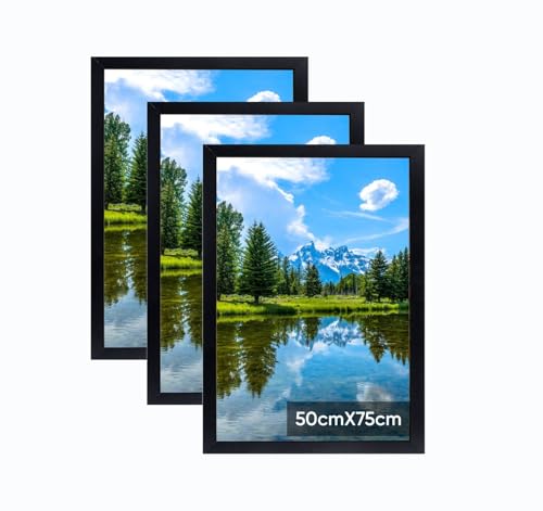 50x75cm Bilderrahmen, Rahmen aus holz,Frame 50x75cm 3er set,MDF-Rahmen Wand Bilderrahmen Moderner Fotorahmen,Schwarz,Perfekt zum Verschenken von Lindahandel