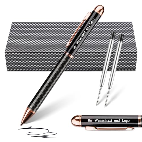 Lindahandel Kugelschreiber Personalisiert mit Gravur, 0.7mm Schreiblinienbreite, 2 Minen, Geschenkbox, Tinte auf Ölbasis, Geschenke für Frauen Männer Arbeitskollegen Lehrer (Schwarz) von Lindahandel