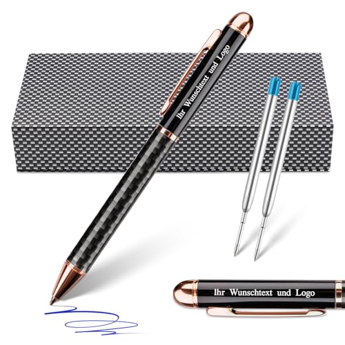 Lindahandel Kugelschreiber Personalisiert mit Gravur, 0.7mm Schreiblinienbreite, 2 Minen, Geschenkbox, Tinte auf Ölbasis, Geschenke für Frauen Männer Arbeitskollegen Lehrer (Blau) von Lindahandel