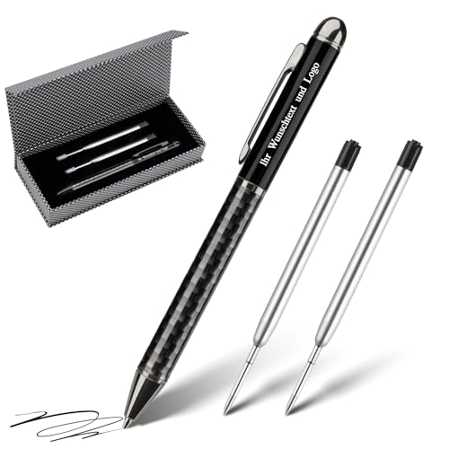 Lindahandel Kugelschreiber mit Gravur Kugelschreiber personalisiert 0.7 mm Minenstärke, 2 Minen, ölbasierte Tinte in Geschenkbox (Schwarz) – Geschenk für Frauen, Männer, Lehrer von Lindahandel