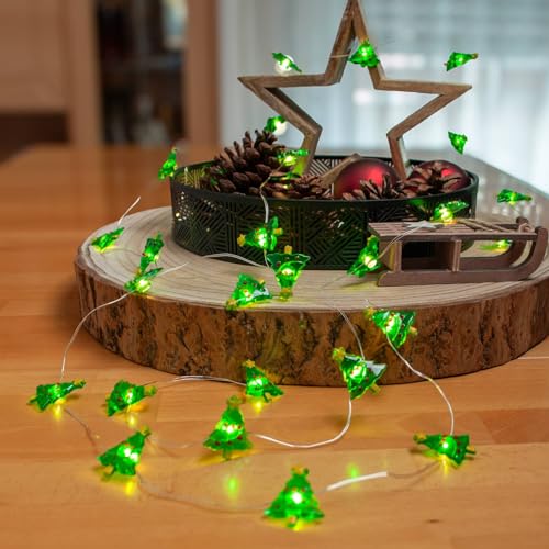 Lindby LED Lichterkette Batterie Deko Weihnachtsbaum-Figuren Indoor, 320 cm 30 LED Deko X-mas Trees, Weihnachtsbeleuchtung mit Timer, Weihnachtsdeko von Lindby