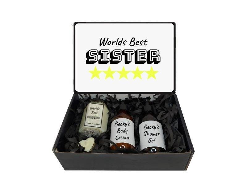5 Sterne Schwester Geschenkbox Geschenkkorb - Individuell/Personalisiert Worlds Best Sister von LindsayLucasCandles