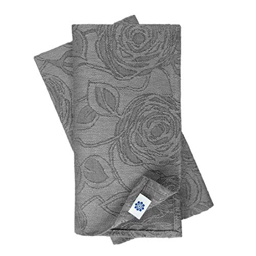 Linen & Cotton 4 x Jacquard Stoffservietten Servietten Stoff Leinenservietten Roseus mit Damast Muster - 100% Leinen, Grau (47 x 47cm) Festlich für Home Küche Dekoration Restaurant Cafe Gastronomie von Linen & Cotton