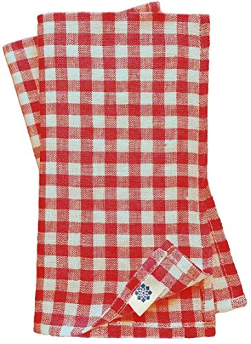 Linen & Cotton 4 x Stoffservietten Servietten Stoff Leinenservietten Kariert im Landhausstil Estella - 100% Leinen, Weiß Weiss Rot (43 x 43cm) Verschiedene Frühling/Home Küche Restaurant Cafe Bistro von Linen & Cotton