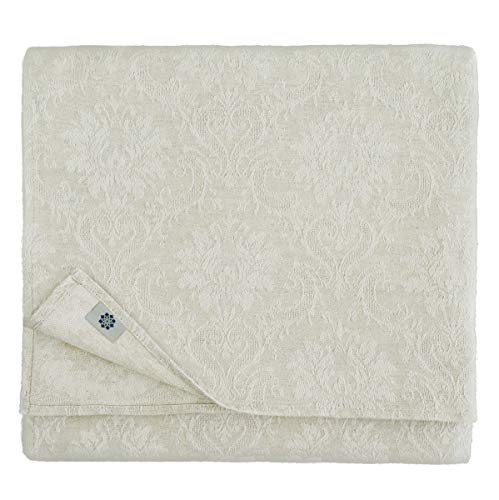 Linen & Cotton Jacquard Damast Tischdecke Tischtuch Tischwäsche Waverly -52% Leinen, 48% Baumwolle, Beige/Natur (147 x 147cm) Quadratische für Home Küche Dekoration Gastronomie Hochzeit Fest von Linen & Cotton