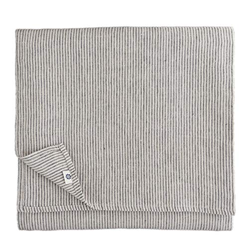 Linen & Cotton Luxus Streifen Tischdecke Stoff Landhausstil Vintage Shabby Bjorn - 100% Leinen, Schwarz/Beige/Natur (153 x 153 cm) Tischtuch Tischwäsche für Haus/Home Küche Dekoration Esstisch von Linen & Cotton