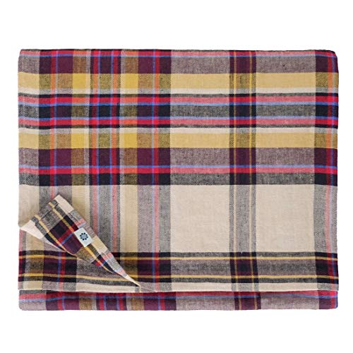Linen & Cotton Luxus Tischdecke Stoff Tischtuch Tischwäsche Curtis -100% Leinen Gelb Bordeaux Rot Blau (130 x 130 cm) Klein Quadratisch Kariert Bunt für Home Küche Couchtisch Tuch Deko Cafe Restaurant von Linen & Cotton