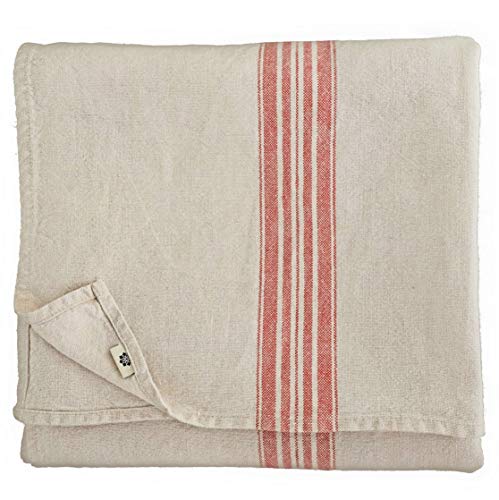 Linen & Cotton Luxus Vintage Shabby Chic Rustikal Tischdecke Provence - 100% Leinen, Beige Natur Rot (136 x 300 cm) Tischtuch Stoff Tischwäsche Rechteckig Lang für Home Küche Dekoration Wohnzimmer von Linen & Cotton