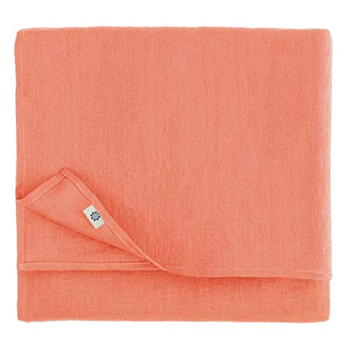 Linen & Cotton Tischdecke Stoff Tischtuch Tischwäsche Hygge Verschiedene Farben -100% Leinen, Coral Rosa (100 x 140 cm) Mitteldecke Klein Quadratisch für Home Küche Couchtisch Tuch Dekoration Cafe von Linen & Cotton