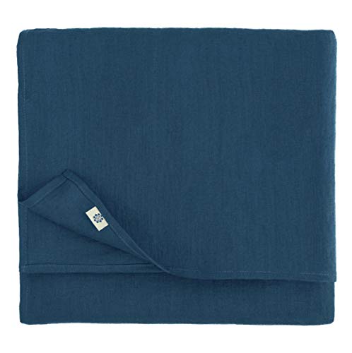 Linen & Cotton Tischdecke Stoff Tischtuch Tischwäsche Hygge - 100% Leinen, Dunkelblau/Blau (100 x 140 cm) Mitteldecke Klein Quadratisch für Home Küche Couchtisch Tuch Dekoration Cafe von Linen & Cotton