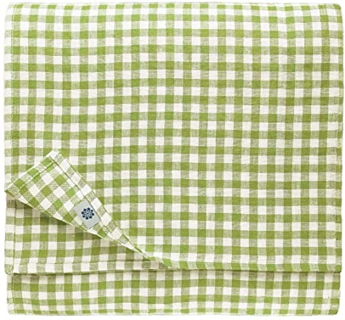 Linen & Cotton Tischdecke Tischtuch Tischwäsche Kariert Landhausstil Estella - 100% Leinen, Weiß Weiss Grun (140 x 200 cm) Quadratische Festliche Frühling/Home Küche Restaurant Cafe Hotel Gastronomie von Linen & Cotton