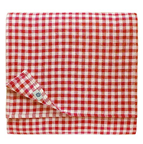 Linen & Cotton Tischdecke Tischtuch Tischwäsche Kariert Landhausstil Estella - 100% Leinen, Weiß Weiss Rot (140 x 140 cm) Quadratische Festliche Frühling/Home Küche Restaurant Cafe Hotel Gastronomie von Linen & Cotton