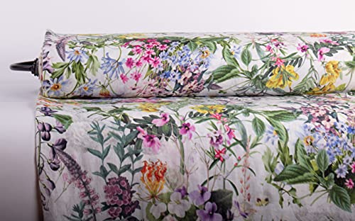 LinenBuy Sommer-Blumen-Leinenstoff, digital bedruckt, mittelschwer, vorgewaschener Stoff von The Yard (91 cm, Sommerblume) von Linenbuy