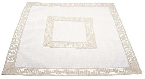 Linens, Art and Things Neutrale Erdtöne, griechischer Schlüssel, quadratische Tischdekoration, Kommode, Schal, kleine Tischdecke (86 x 86 cm (B x L) von Linens, Art and Things