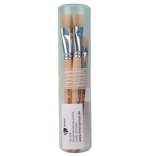 Lineo 608 - Pinselset 10-teilig, Flachpinsel der Serie 518, Pinsel mit Naturborsten und Holzstiel, inkl. Kunststoffetui Lineo 608 - Pinselset 10-teilig, Flachpinsel der Serie 518, Pinsel mit Naturborsten und Holzstiel, inkl. Kunststoffetui von Lineo