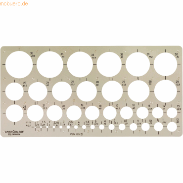 10 x Linex Kreis-Schablone COLL116 1-35mm 39 Kreise getönt von Linex