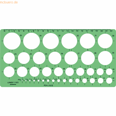 Linex Kreis-Schablone 116S 1-35mm 32 Kreise grün von Linex
