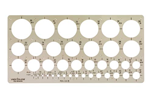 Linex 1116 Kreisschablone, 39 Kreise von 1-35 mm, gerade Kanten, mm-Skala an einer Seite, 240x120mm von Linex