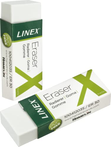 Linex ER30-2B Radiergummi, Radierer PVC-frei, radiert Bleistift rückstandslos, weiß, 2 Stück von Linex