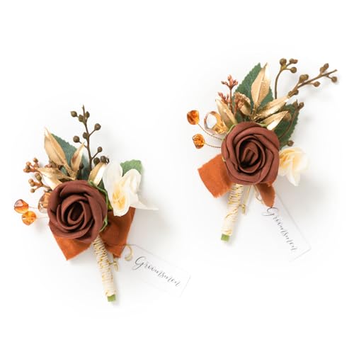 Ling's Moment Boutonniere für Männer, 2 Stück Bräutigam Trauzeugen Gast-Boutonniere, künstliche Blumen für Hochzeit/Abschlussball/Heimkehr usw. Herbstorangefarbenes Terrakotta Ling's Moment Boutonniere für Männer, 2 Stück Bräutigam Trauzeugen Gast-Boutonniere, künstliche Blumen für Hochzeit/Abschlussball/Heimkehr usw. Herbstorangefarbenes Terrakotta von Ling's Moment