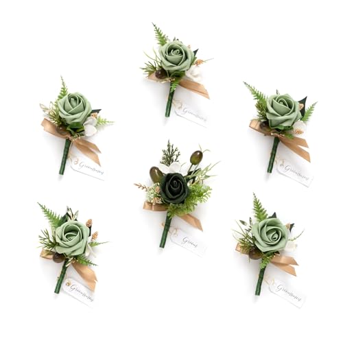 Ling's Moment Boutonniere für Männer ansteckblume bräutigam, 6 Stück Bräutigam Trauzeugen Boutonniere, künstliche Blumen für Hochzeitsdekoration/Abschlussball/Heimkehr usw. Grün Beige Ling's Moment Boutonniere für Männer ansteckblume bräutigam, 6 Stück Bräutigam Trauzeugen Boutonniere, künstliche Blumen für Hochzeitsdekoration/Abschlussball/Heimkehr usw. Grün Beige von Ling's Moment