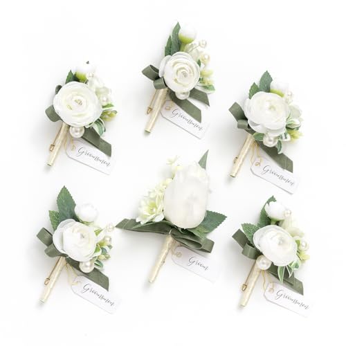 Ling's Moment Boutonniere für Männer ansteckblume bräutigam, 6 Stück Bräutigam Trauzeugen Boutonniere, künstliche Blumen für Hochzeitsdekoration/Abschlussball/Heimkehr usw. Weiße Ranunkel Perle Ling's Moment Boutonniere für Männer ansteckblume bräutigam, 6 Stück Bräutigam Trauzeugen Boutonniere, künstliche Blumen für Hochzeitsdekoration/Abschlussball/Heimkehr usw. Weiße Ranunkel Perle von Ling's Moment