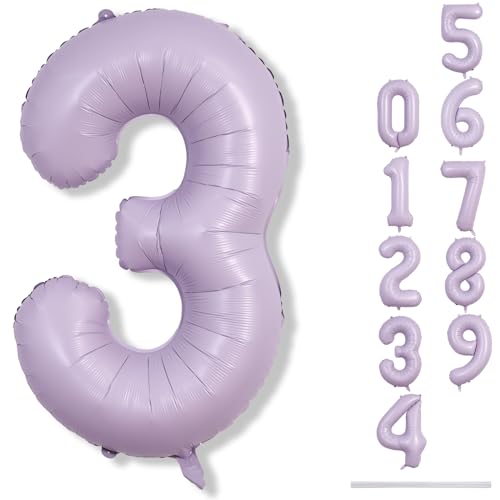 101cm Pastell Lila Luftballon Zahl 3, 40" Groß Flieder Folienballon Zahlen 3, Zahlenballon 3. Geburtstag für Mädchen, Hell Lilac 3 Helium Ballon zum Frau Geburtstagsdeko Jubiläum Neujahr Party Deko 101cm Pastell Lila Luftballon Zahl 3, 40" Groß Flieder Folienballon Zahlen 3, Zahlenballon 3. Geburtstag für Mädchen, Hell Lilac 3 Helium Ballon zum Frau Geburtstagsdeko Jubiläum Neujahr Party Deko von Lingqiang