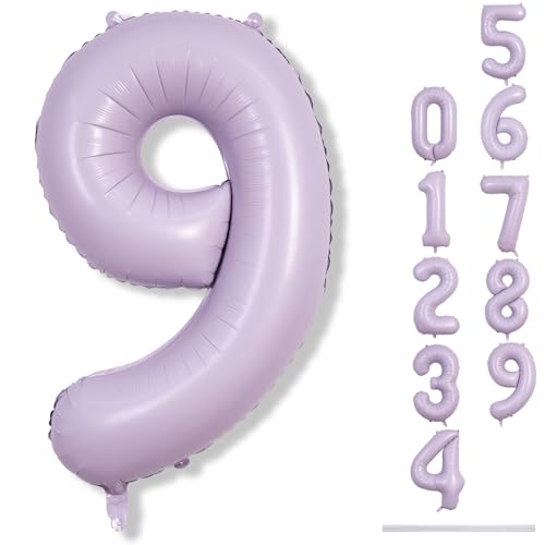 101cm Pastell Lila Luftballon Zahl 9, 40" XXL Hell Lilac Folienballon Zahlen 9, Zahlenballon 9. Geburtstag für Mädchen, Flieder 9 Ballon zum Frau Geburtstagsdeko Jubiläum Party Deko, Fliegt mit Helium 101cm Pastell Lila Luftballon Zahl 9, 40" XXL Hell Lilac Folienballon Zahlen 9, Zahlenballon 9. Geburtstag für Mädchen, Flieder 9 Ballon zum Frau Geburtstagsdeko Jubiläum Party Deko, Fliegt mit Helium von Lingqiang