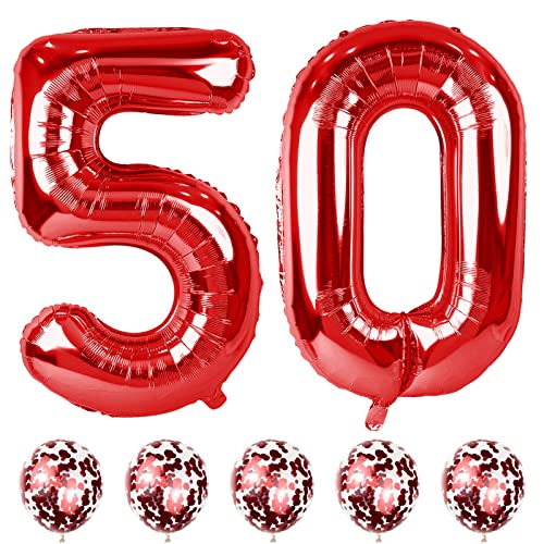 40" Zahlen Luftballon 50, Rot Folienballon Zahl 5 & 0 mit Konfetti Helium Ballons, Riesen Nummer 50 Geburtstag Luftballons für Männer Frauen 50. Geburtstagsdeko Jahrestag Jubiläum Party Dekoration 40" Zahlen Luftballon 50, Rot Folienballon Zahl 5 & 0 mit Konfetti Helium Ballons, Riesen Nummer 50 Geburtstag Luftballons für Männer Frauen 50. Geburtstagsdeko Jahrestag Jubiläum Party Dekoration von Lingqiang