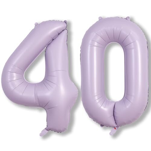 Luftballon Geburtstag Zahl 40 Hell Lilac, XXL Pastell Lila Folienballon Zahlen 4 und 0, 40. Jahre Geburtstagsdeko Flieder für Mädchen, Zahlenballon 40 Jahre Helium Ballons zum Frau Jubiläum Party Deko von Lingqiang