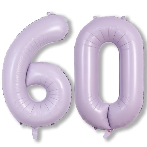 Flieder Luftballon 60. Geburtstag, XXL Riesen Pastell Lila Zahl 60 Ballon, 40 Zoll Hell Lilac Folienballon Zahlen 6 & 0 Helium Zahlenballons 60 für Frauen 60 Jahre Geburtstagsdeko Jubiläum Party Deko von Lingqiang